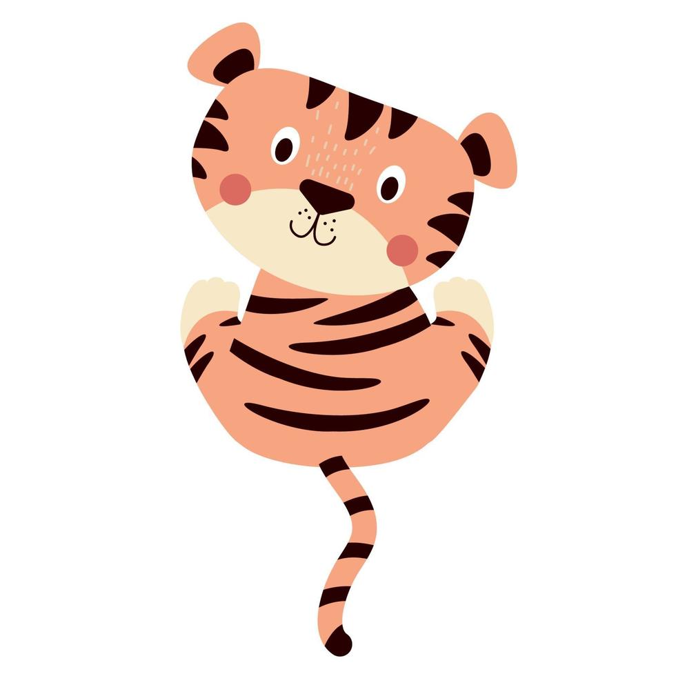 cute tiger sits with his back. Vector. Funny striped animal vector
