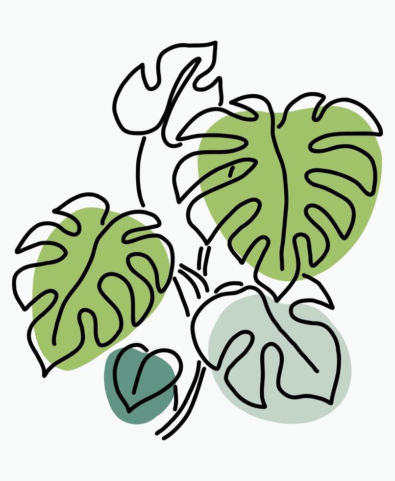 simplicidad planta monstera dibujo lineal continuo a mano alzada vector