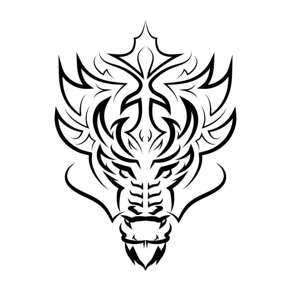 Black and white line art of dragon head. vector