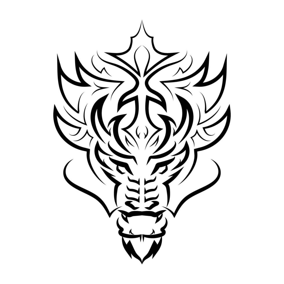 Black and white line art of dragon head. vector