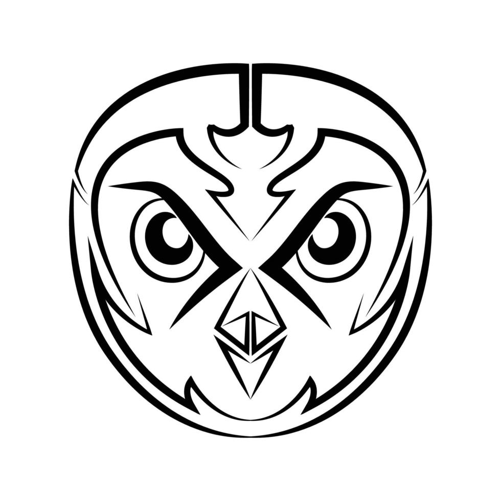 Black and white line art of owl head. vector
