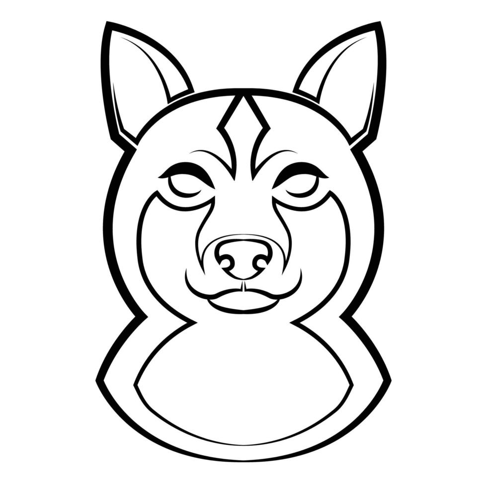 Black and white line art of shiba dog head. vector