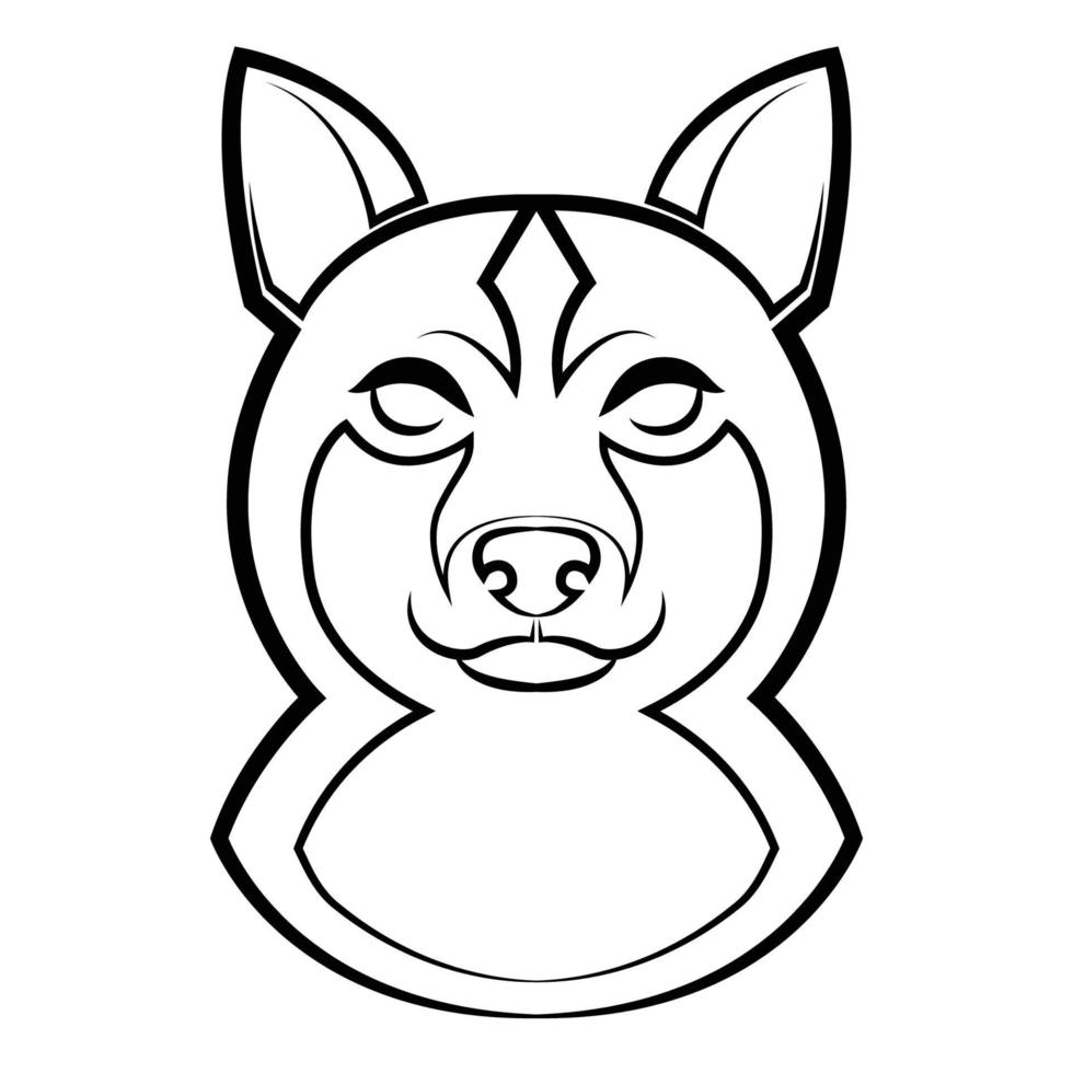 Black and white line art of shiba dog head. vector