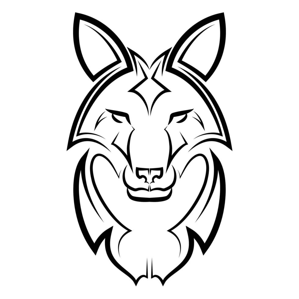 Black and white line art of fox head. vector