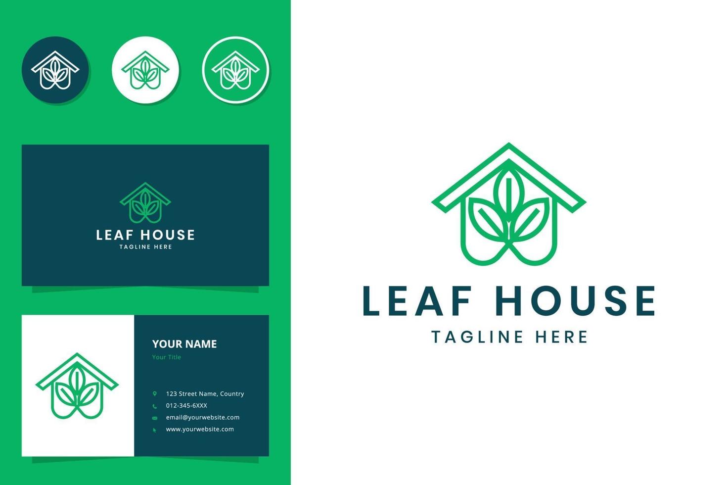 leaf and house line art logo design vector
