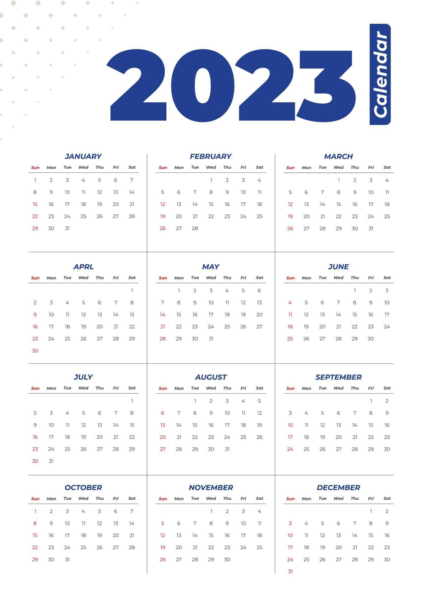 2023 Yearly Calendar Template Vertical Design Free Printable Templates