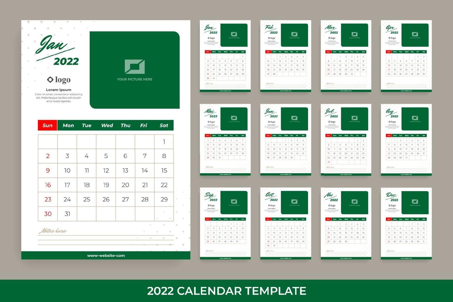 2022 flat desk calendar vector