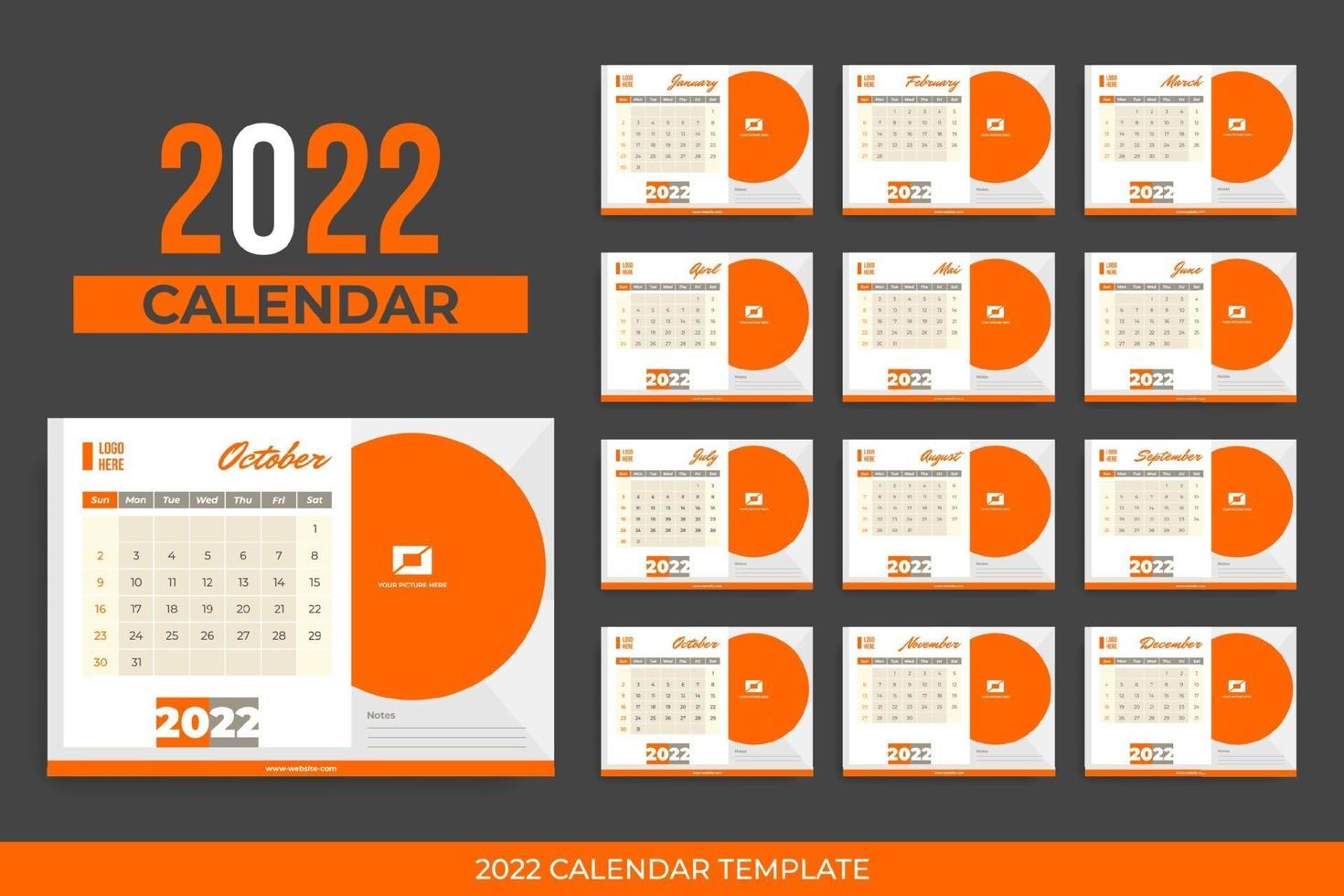 2022 desk calendar vector