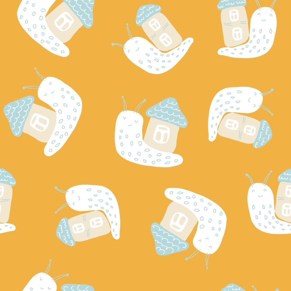 Multi-color seamless pattern of snails with houses vector