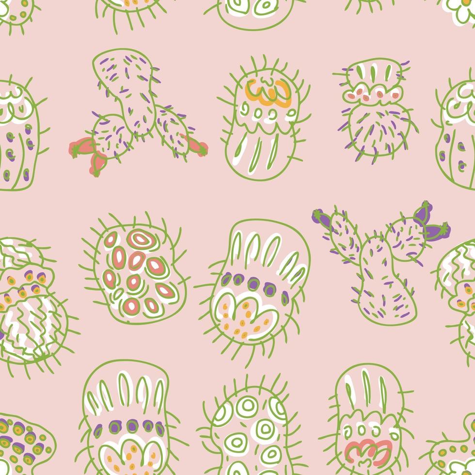 Tender summer seamless pattern of cacti doodles vector