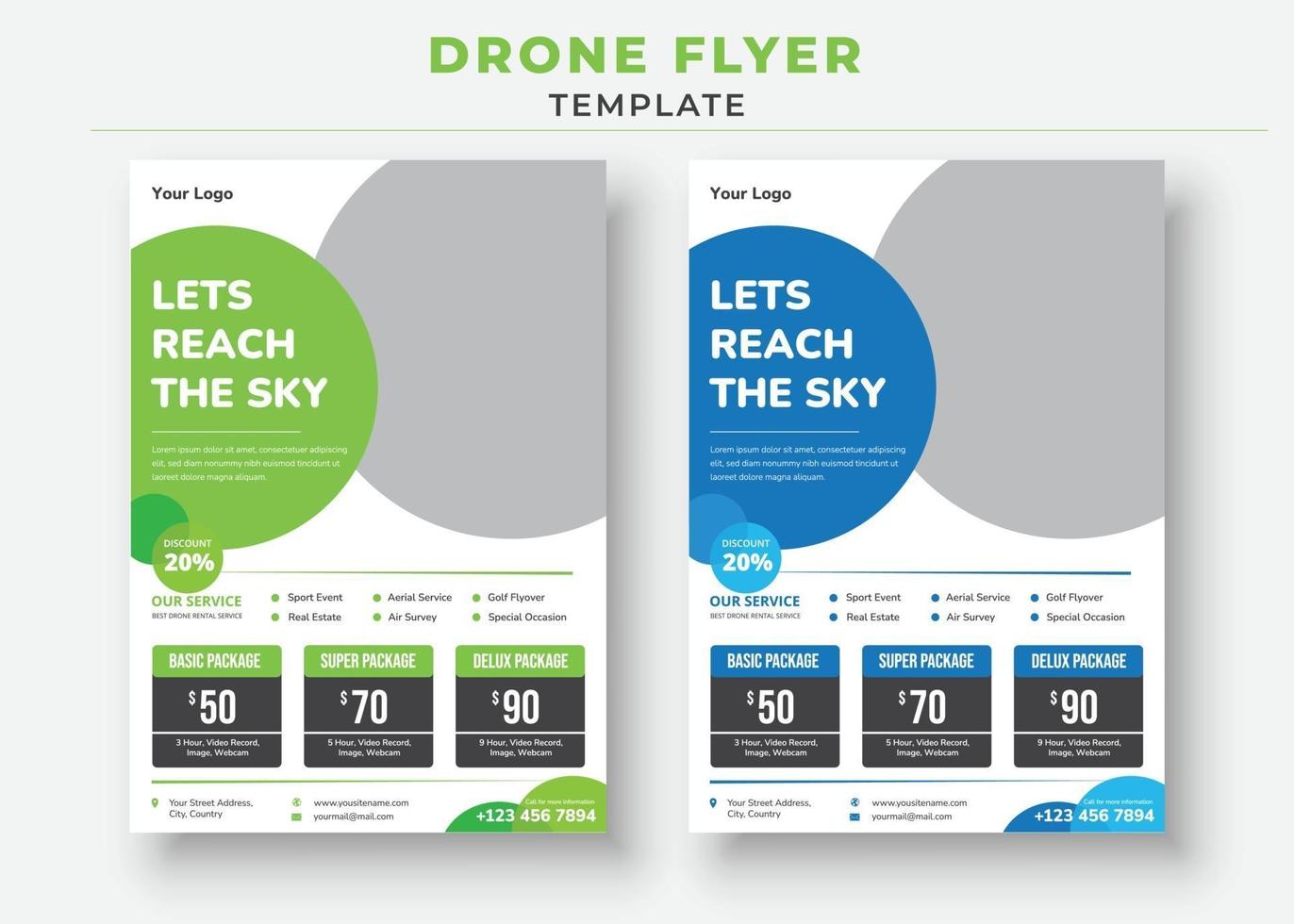 Drone Flyer Template, Lets Reach The Sky Drone Flyer vector