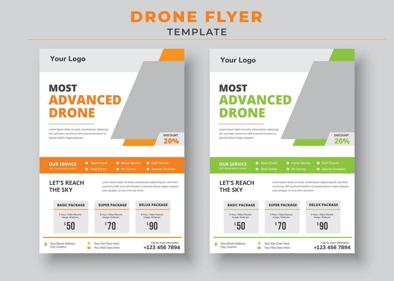 Drone Flyer Template, Most Advanced Drone Services Flyer vector