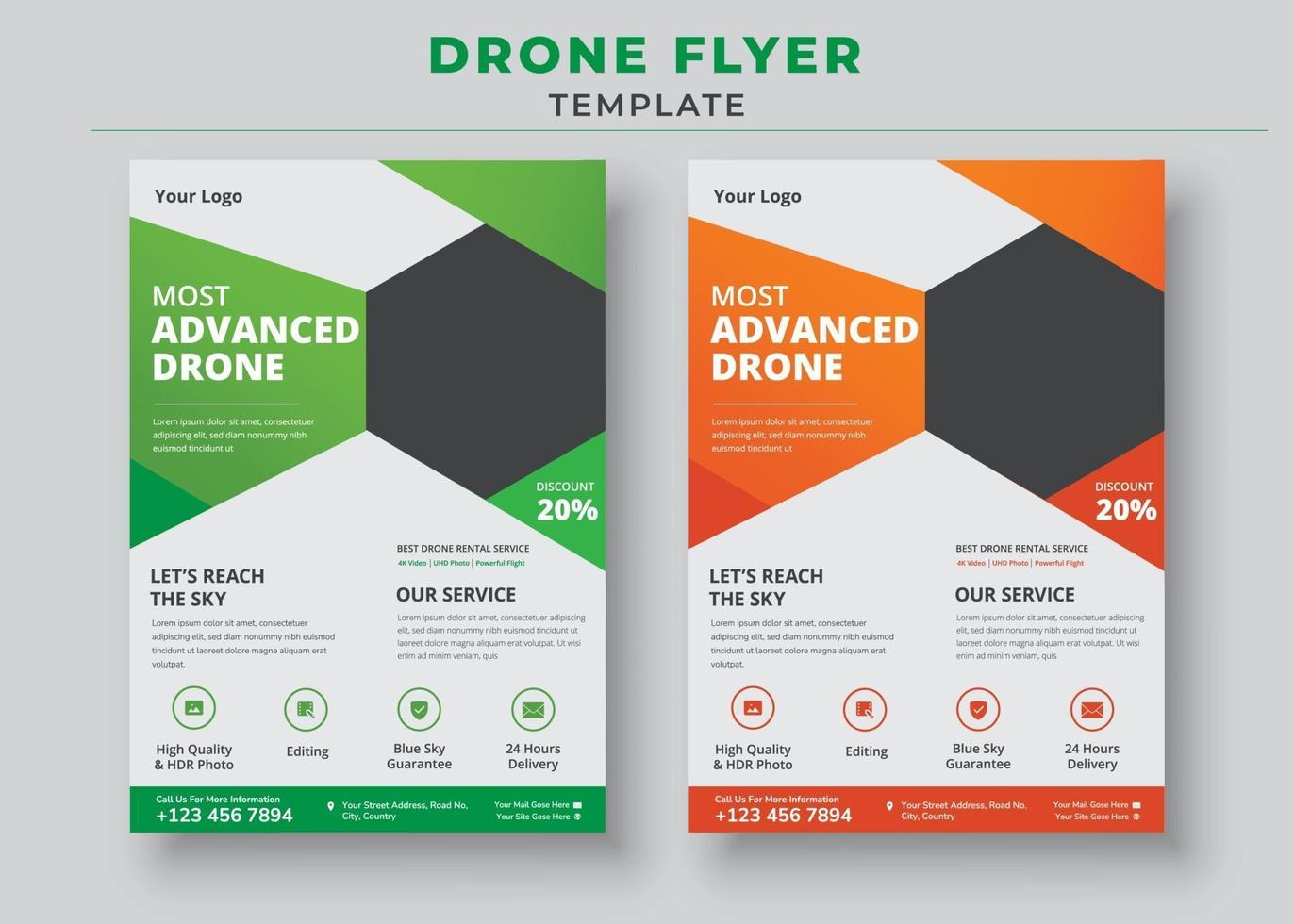 Drone Flyer Template, Most Advanced Drone Services Flyer vector