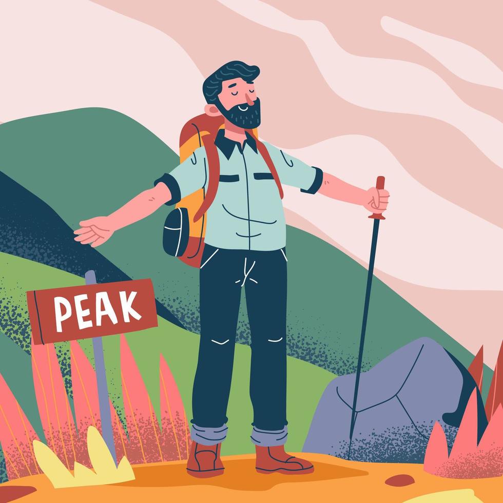 Man at Mountain Peak vector