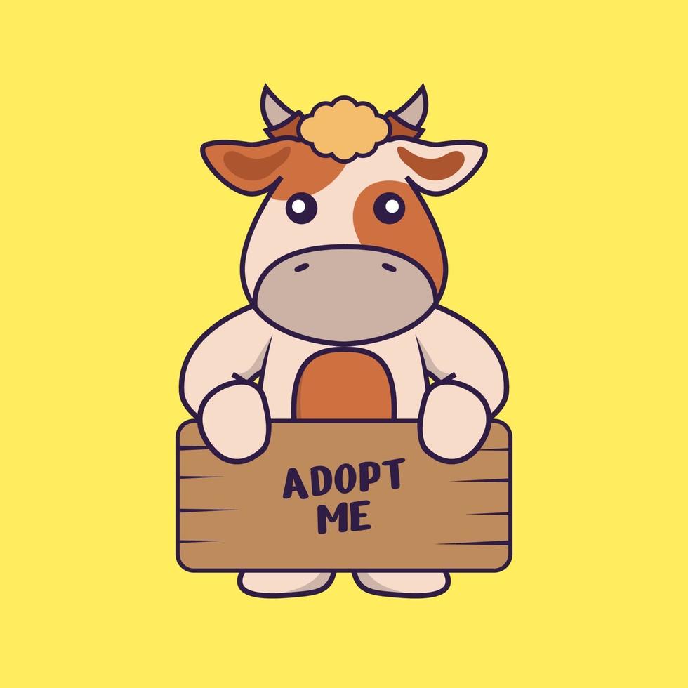 Cute cow holding a poster Adopt me. vector