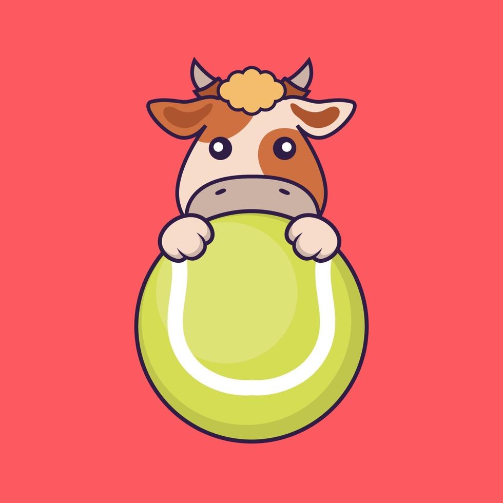 Cute cow playing tennis. vector