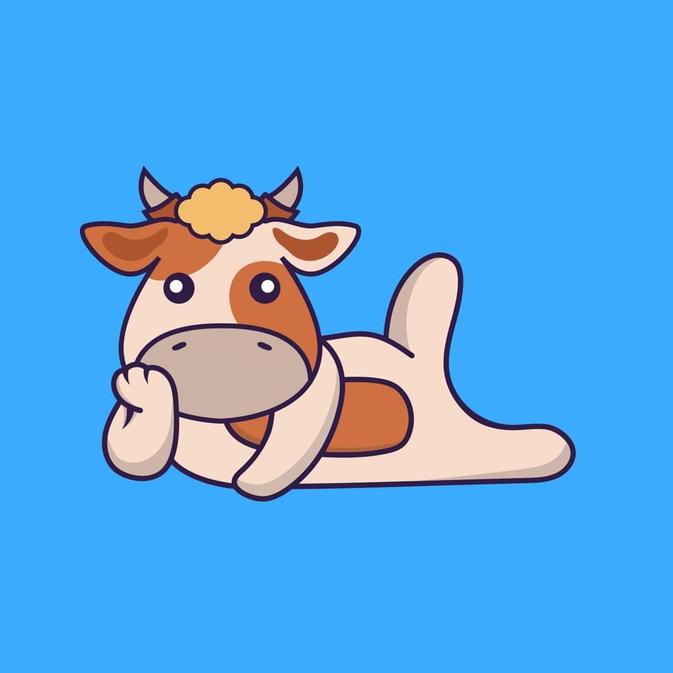 Cute cow lying down. vector