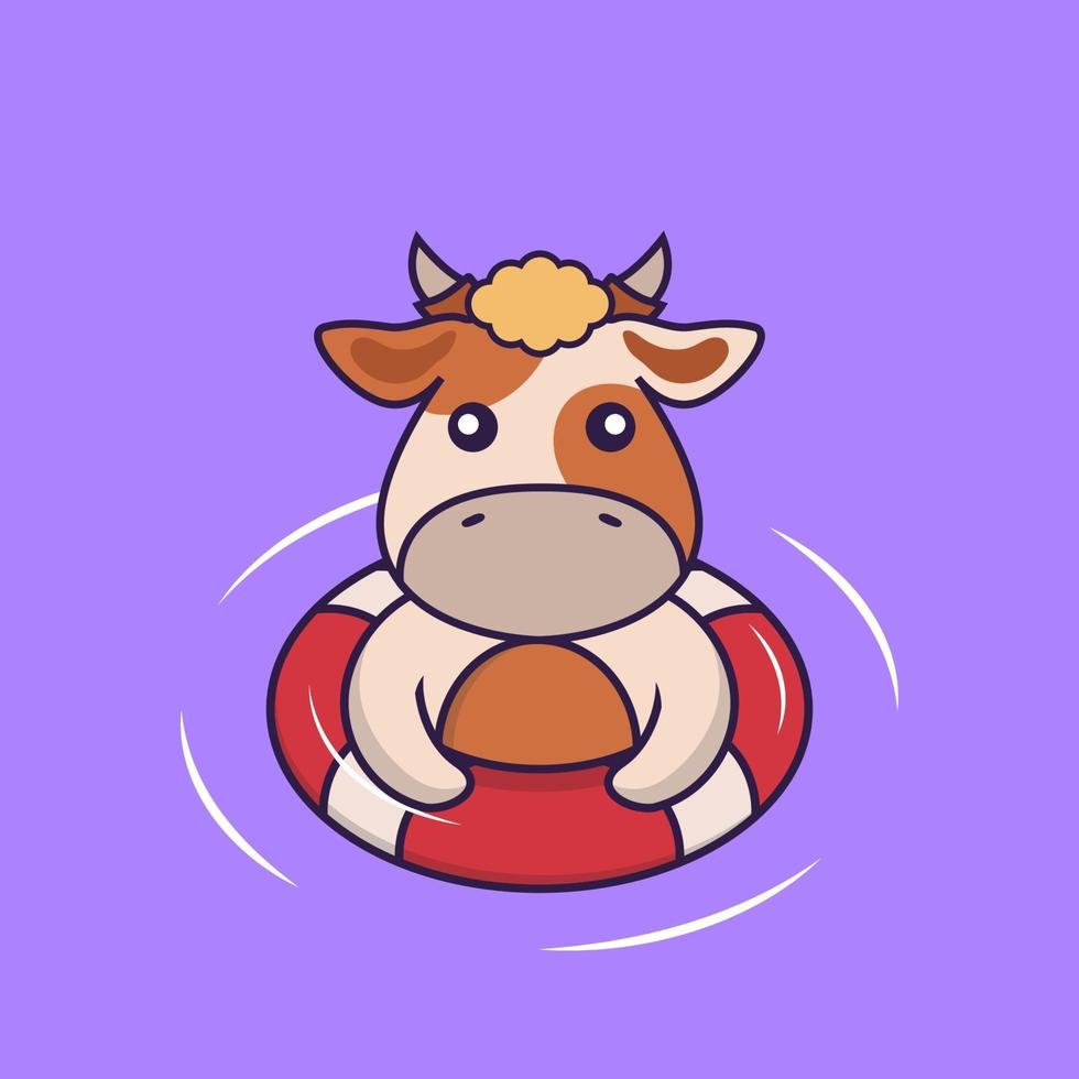 Cute cow is Swimming with a buoy. vector