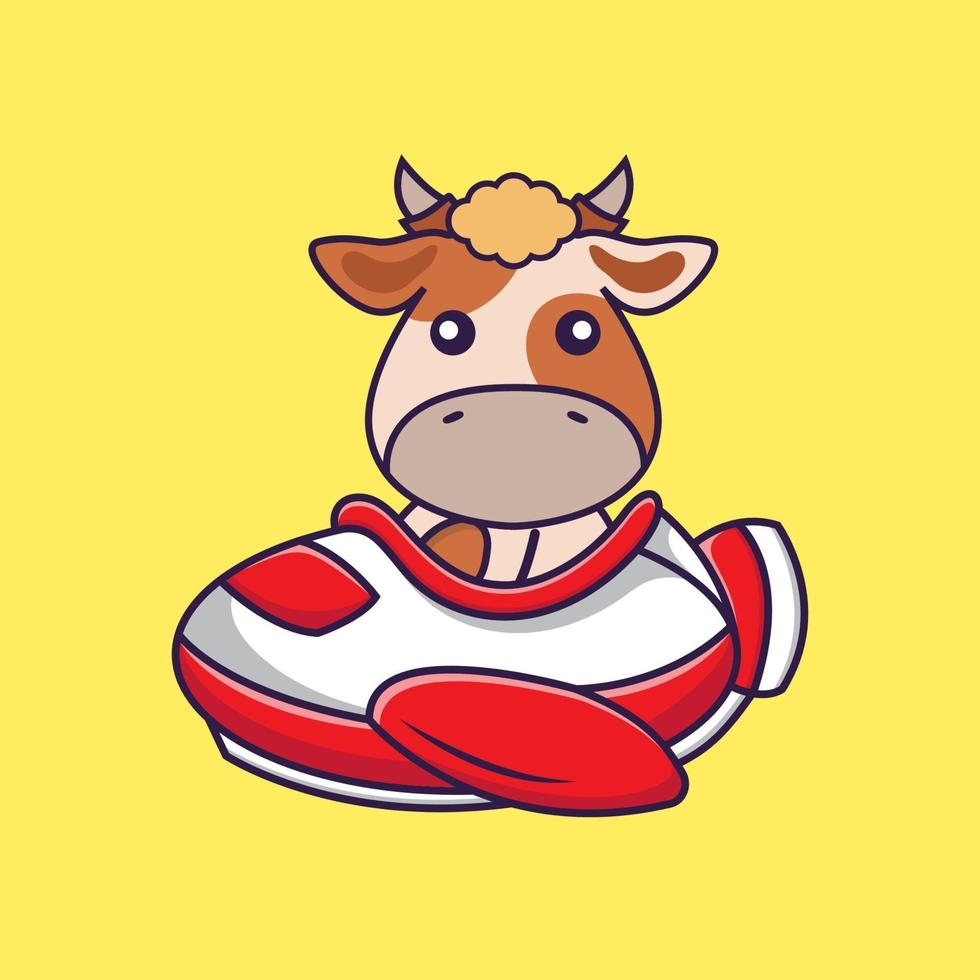 Cute cow flying on a plane. vector