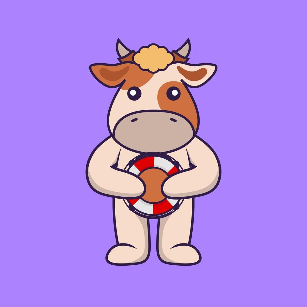 Cute cow holding a buoy. vector