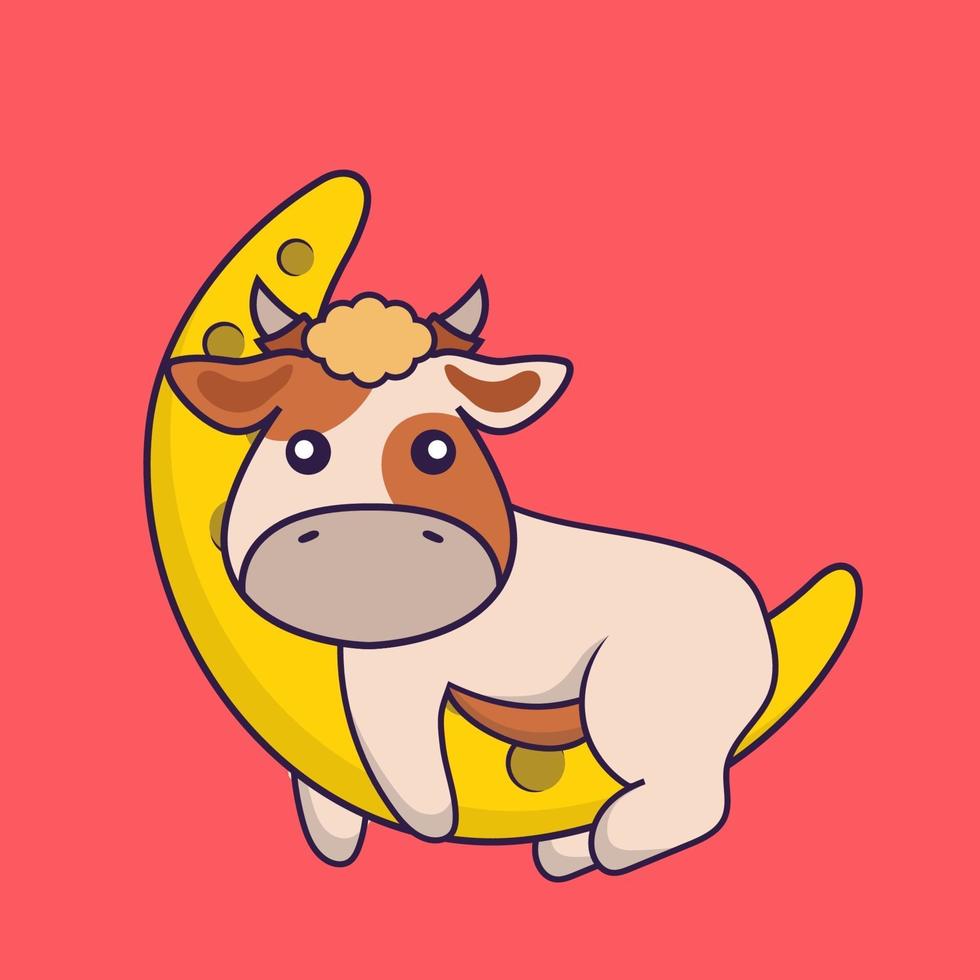 Cute cow is on the moon. vector