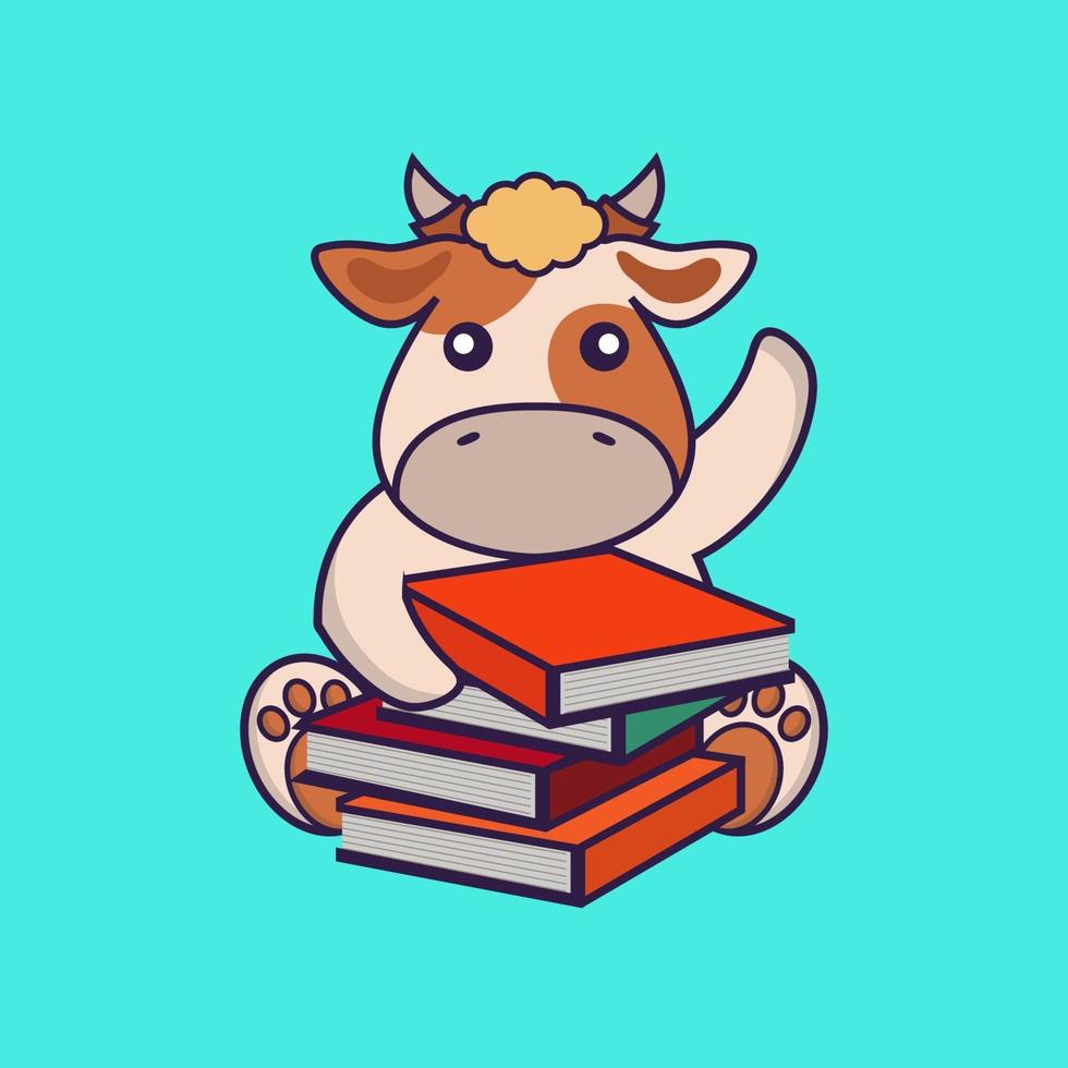 vaca linda leyendo un libro. vector