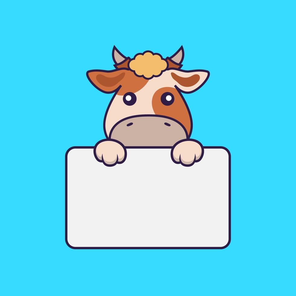 Cute cow holding whiteboard. vector