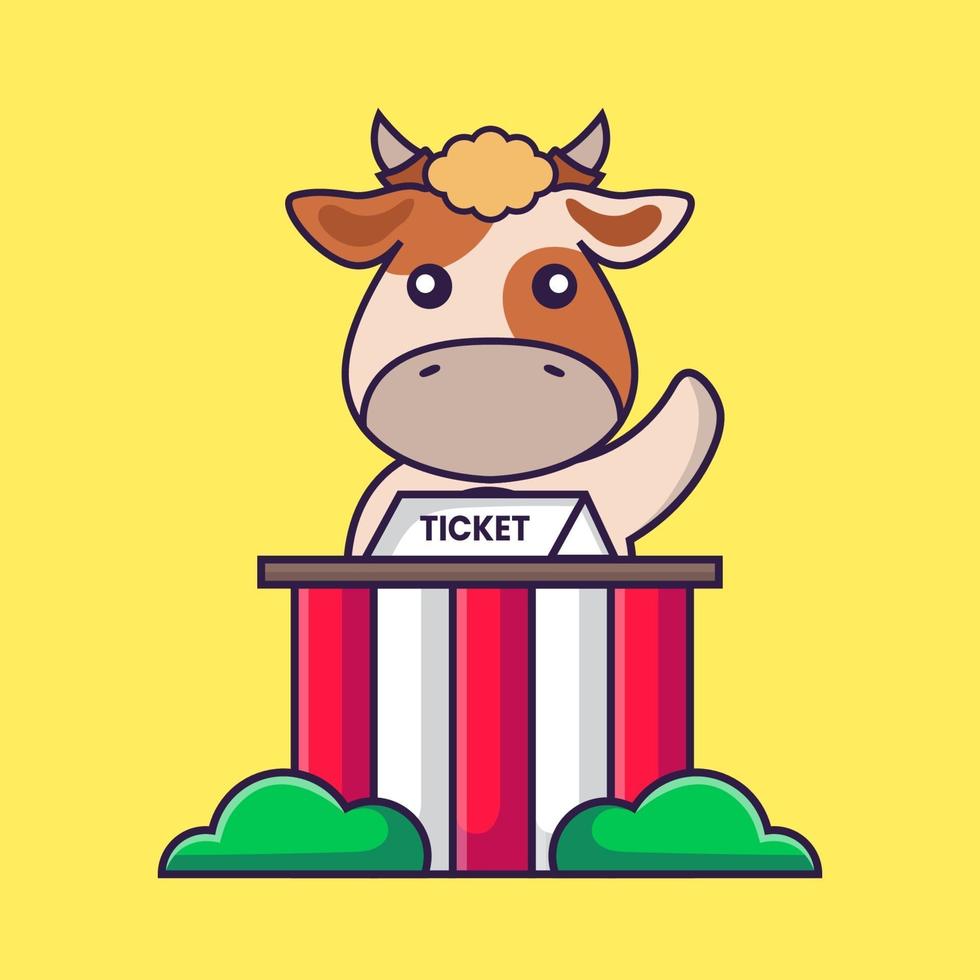 Cute cow is being a ticket keeper. vector
