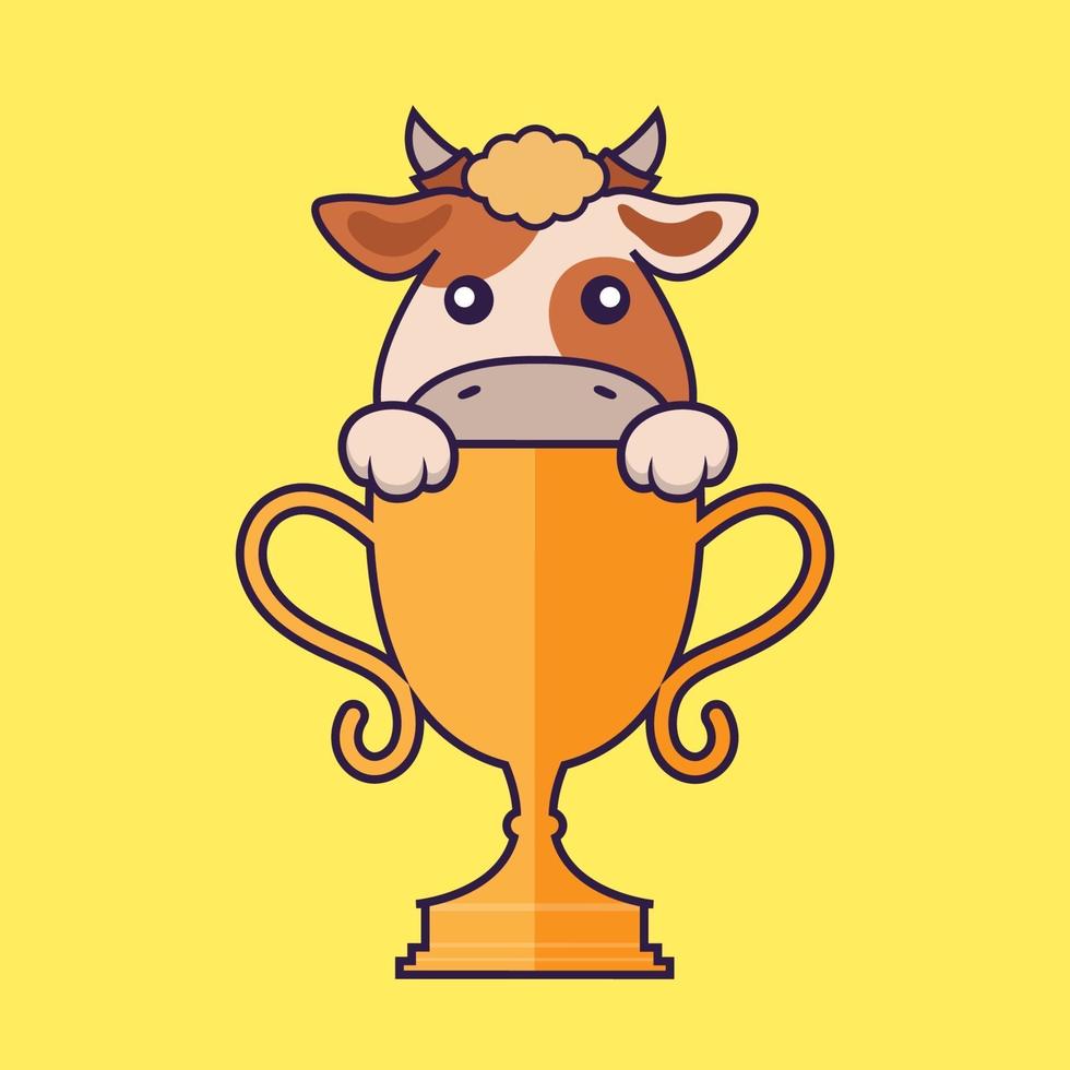 Cute cow with gold trophy. vector