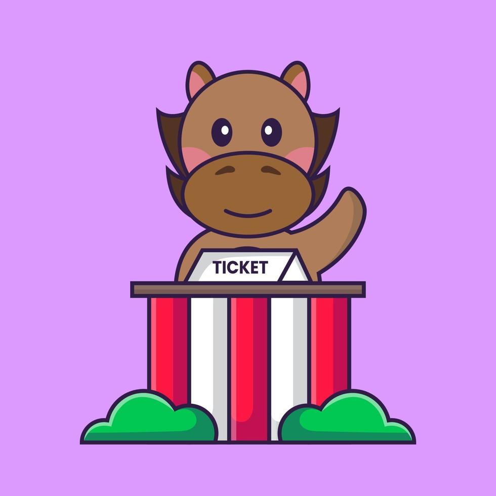 Cute horse is being a ticket keeper. vector