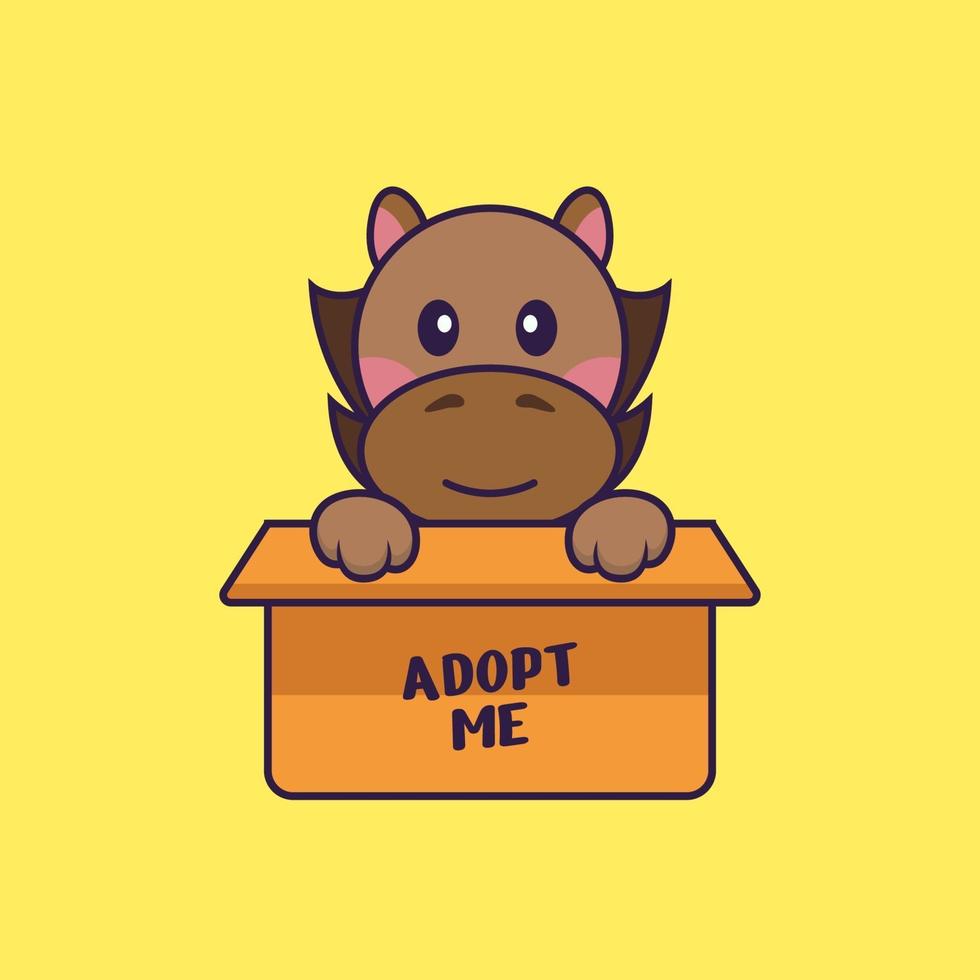 Cute horse in box with a poster Adopt me. vector