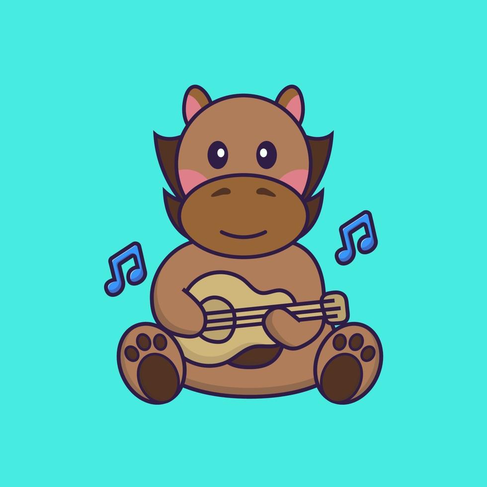 Cute horse playing guitar. vector