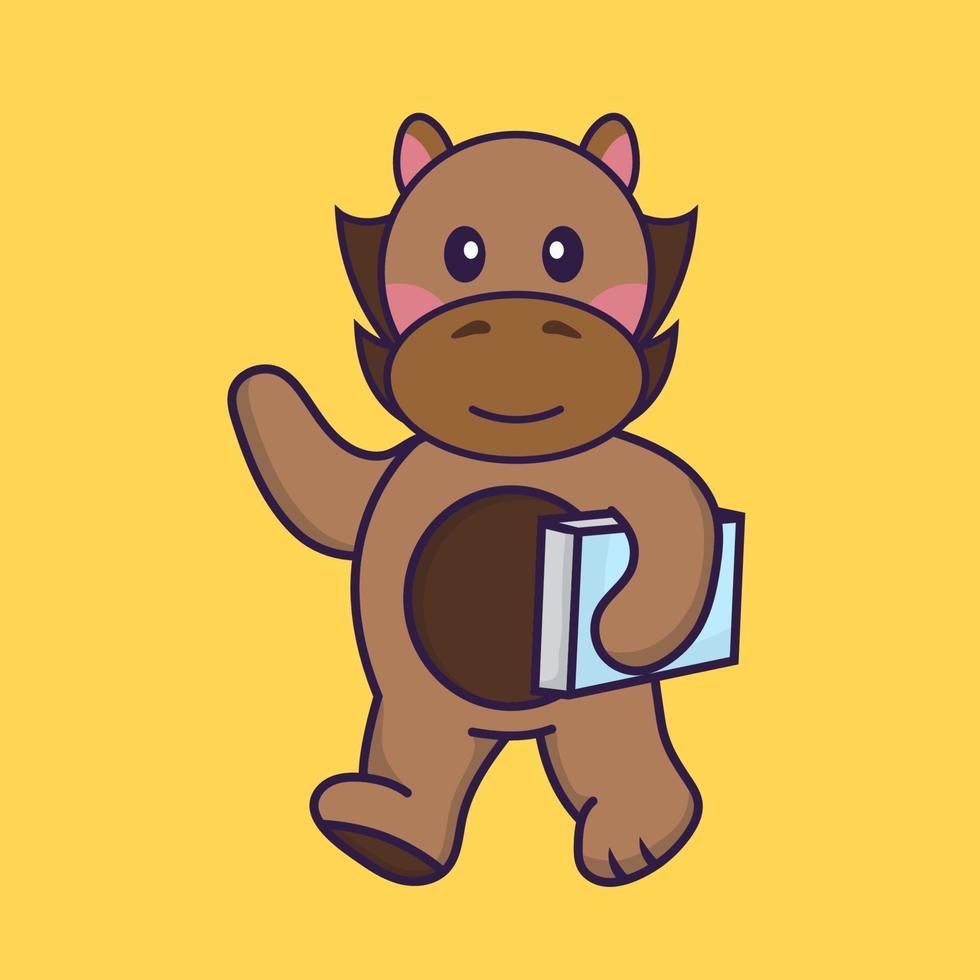 Cute horse holding a book. vector