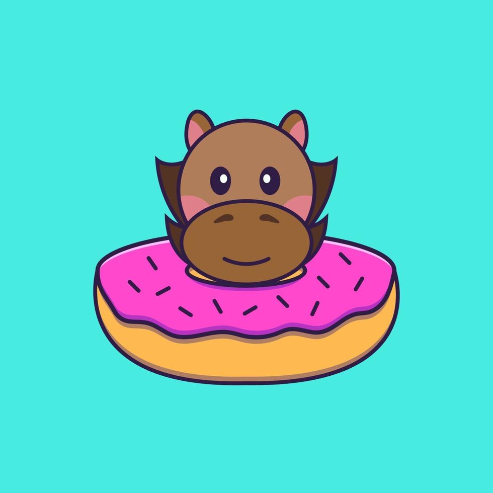 Cute horse with a donut on his neck. vector