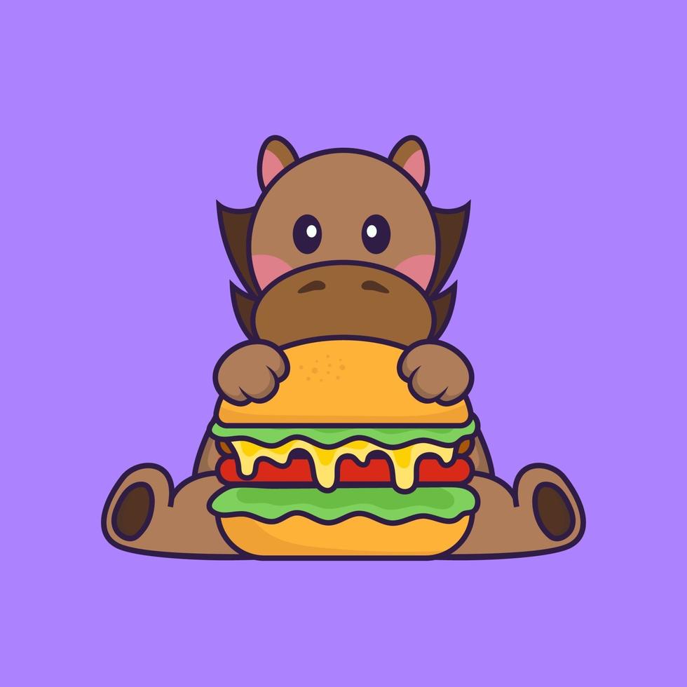 lindo caballo comiendo hamburguesa. vector