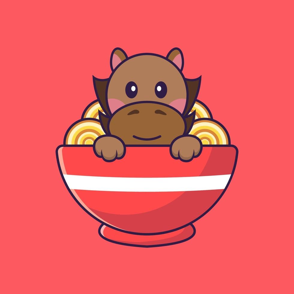 Cute horse eating ramen noodles. vector