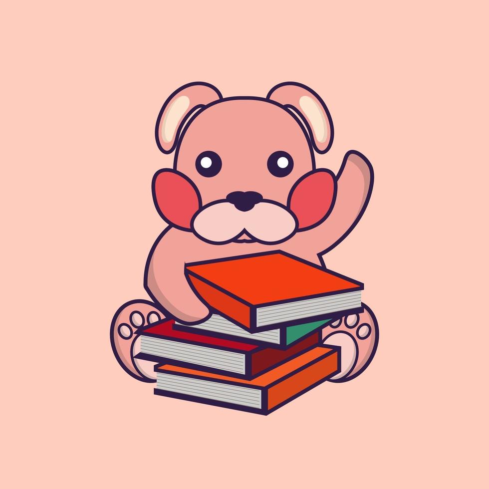 Cute rabbit reading a book. vector