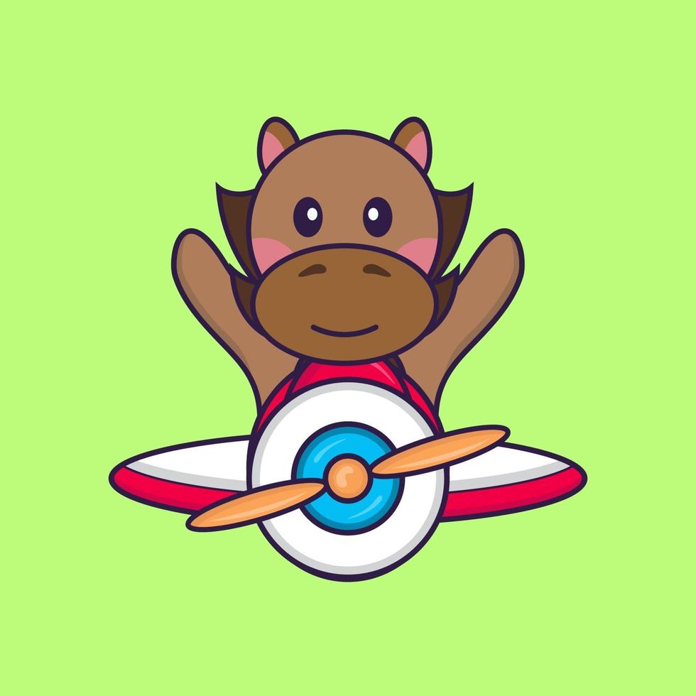 Cute horse flying on a plane. vector