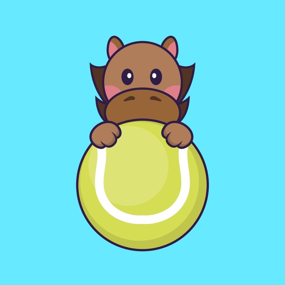 Cute horse playing tennis. vector