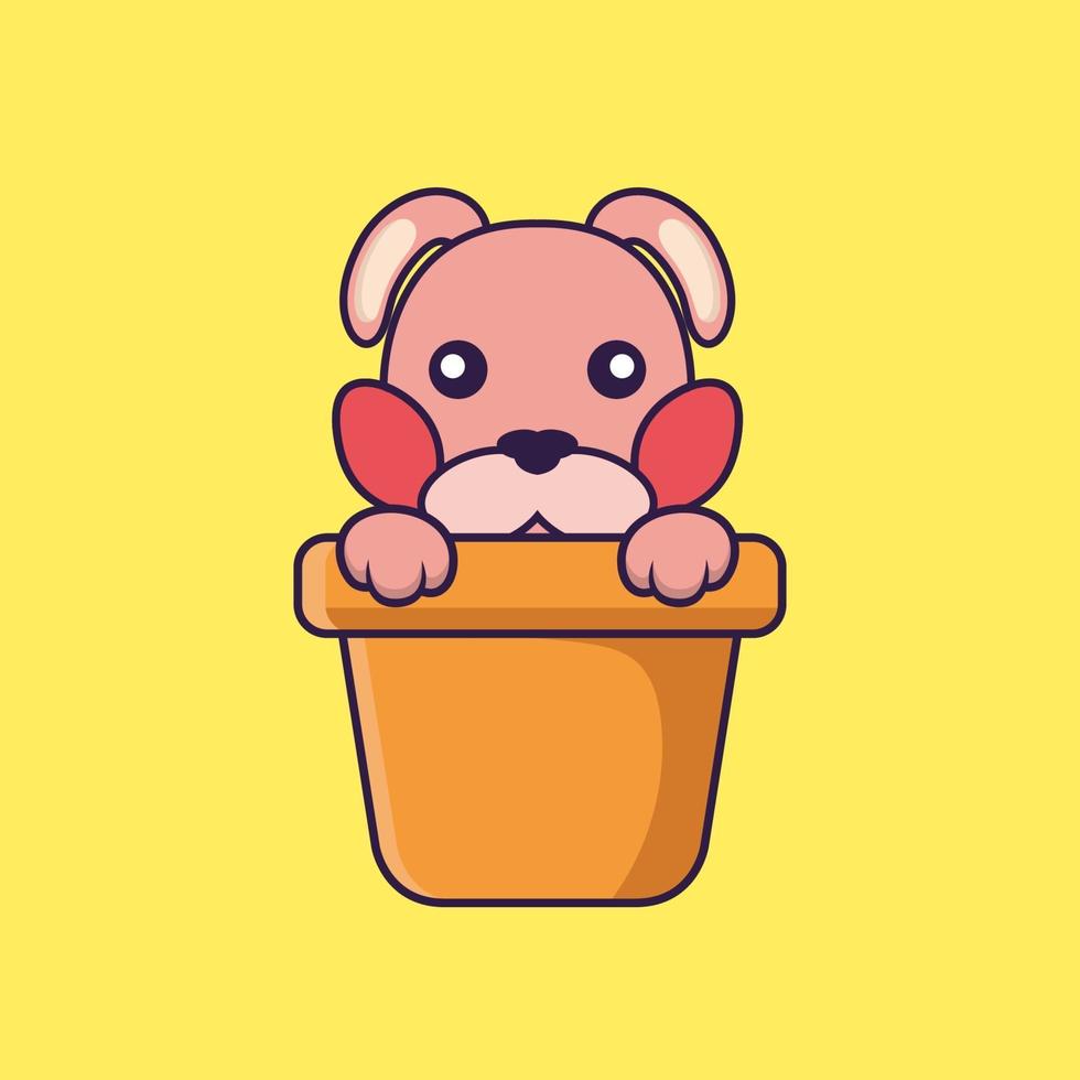 Cute rabbit in a flower vase. vector