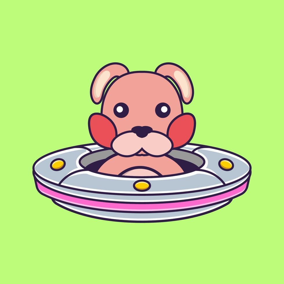 Cute rabbit Driving Spaceship Ufo. vector