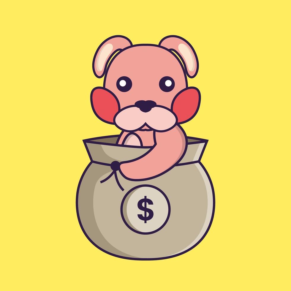 Cute rabbit in a money bag. vector