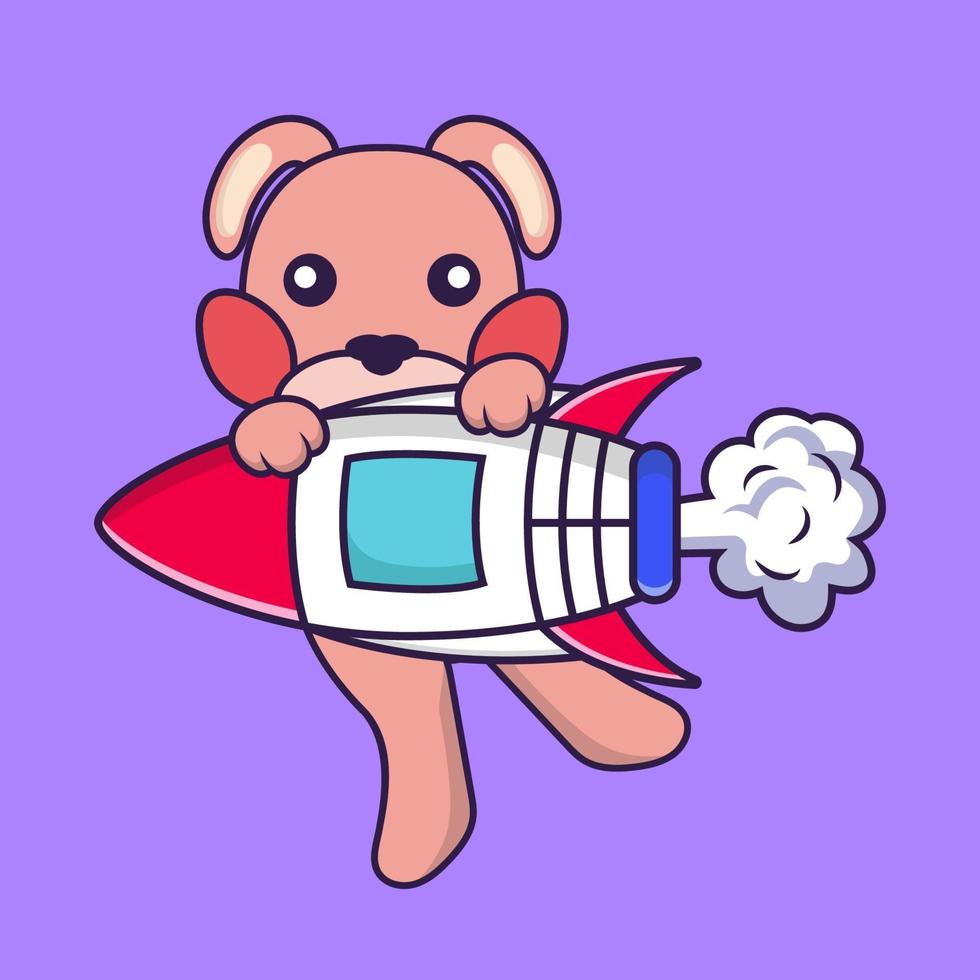 Cute rabbit flying on rocket. vector