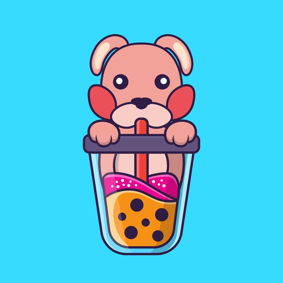 Cute rabbit Drinking Boba milk tea. vector