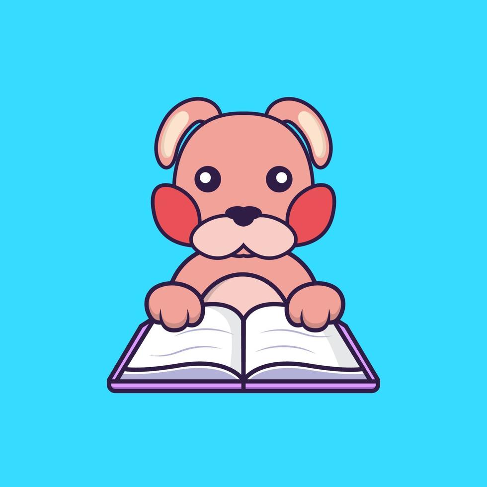 Cute rabbit reading a book. vector
