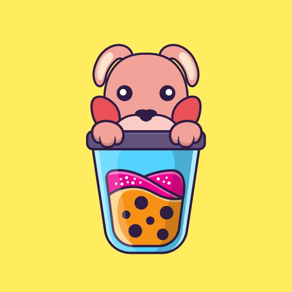 Cute rabbit Drinking Boba milk tea. vector