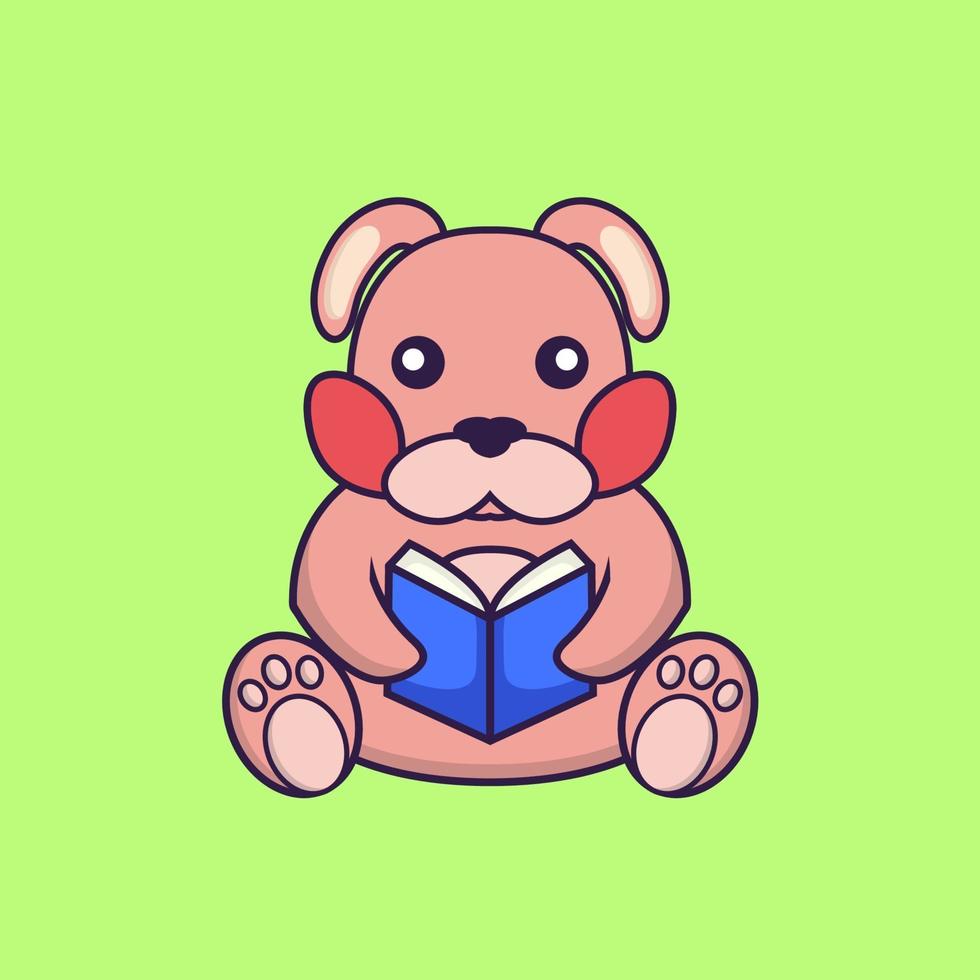 Cute rabbit reading a book. vector