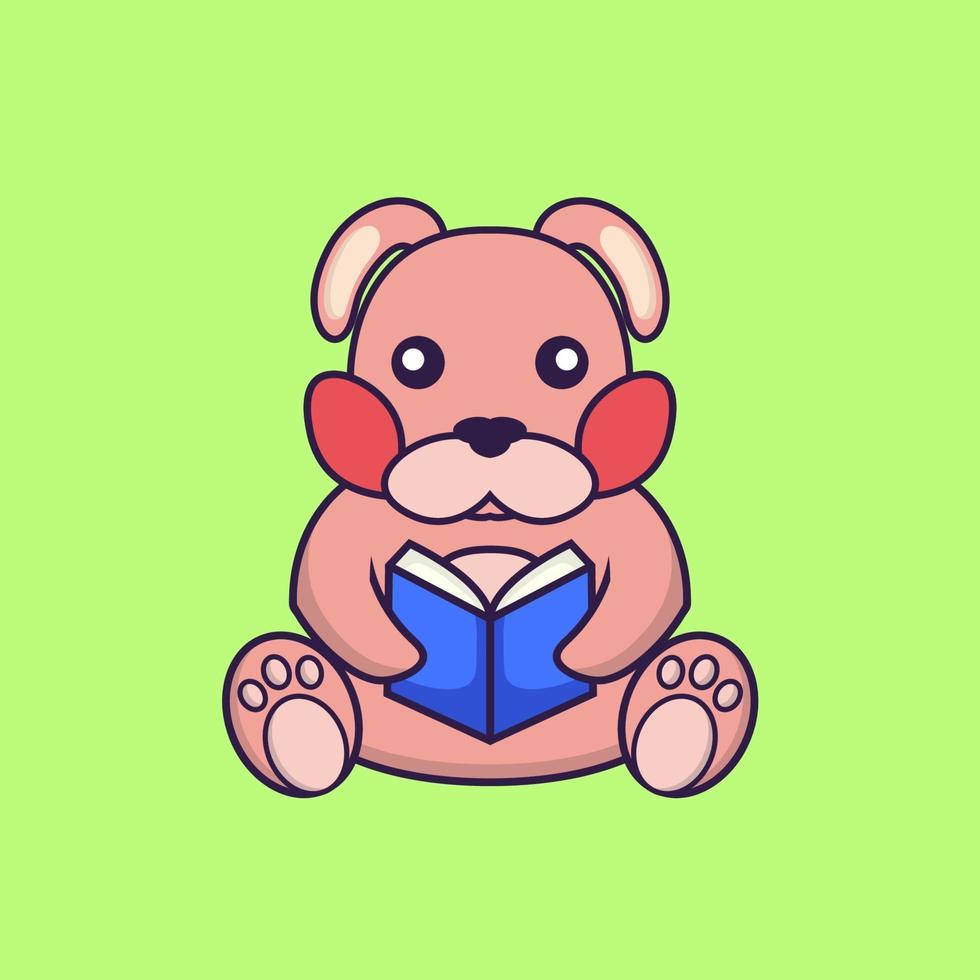 Cute rabbit reading a book. vector