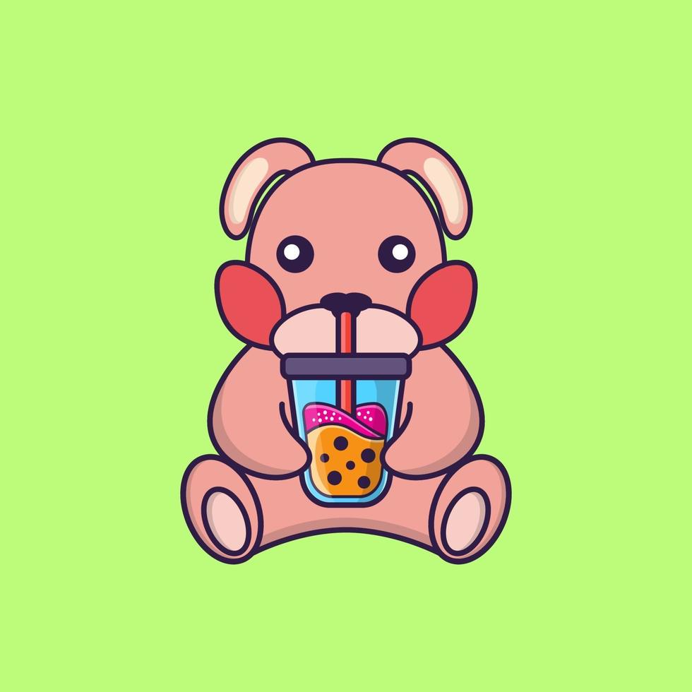 Cute rabbit Drinking Boba milk tea. vector