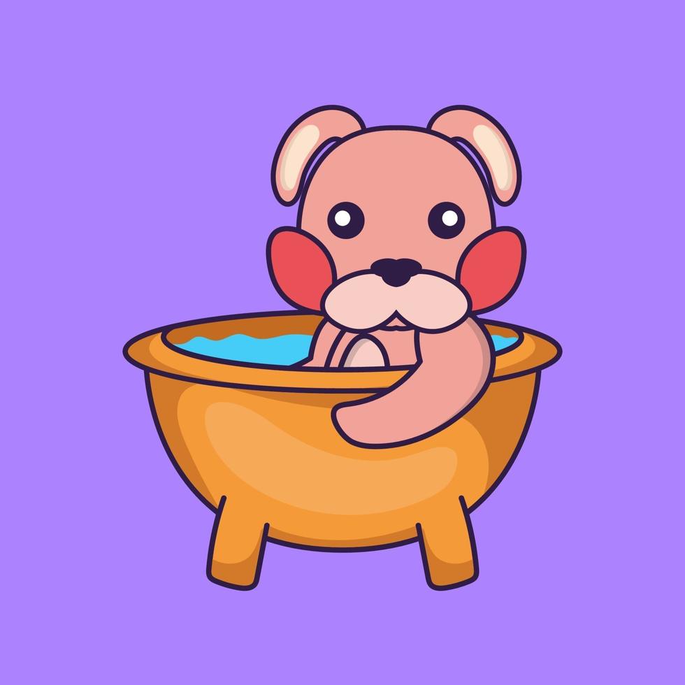Cute rabbit taking a bath in the bathtub. vector
